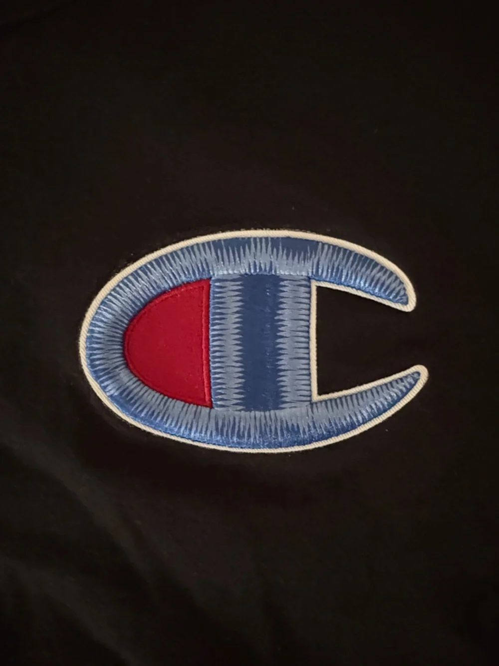 Champion men’s L Black Short Sleeve Tee with Blue & Red patch Logo - Picture 2 of 5